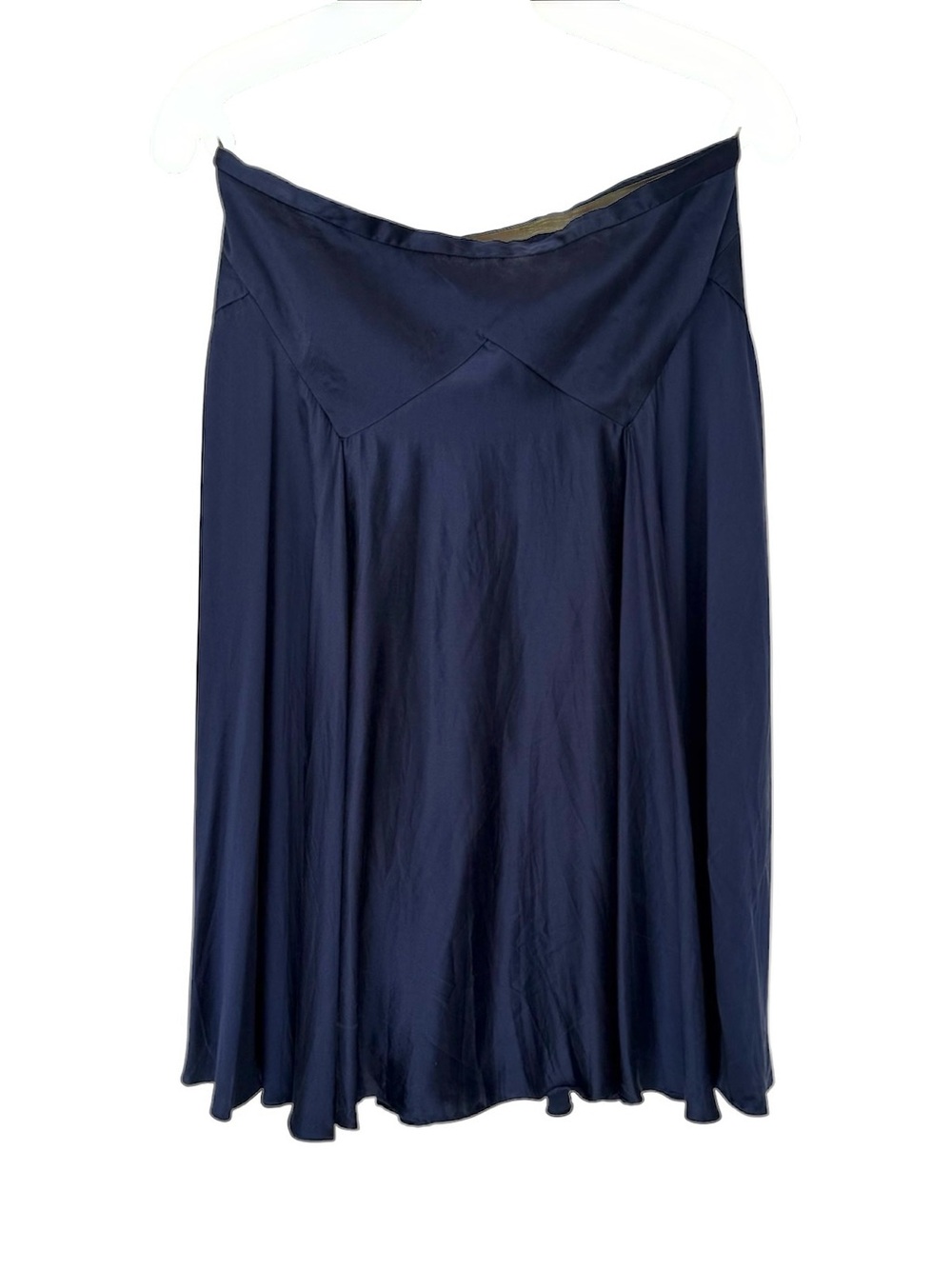 ROCHAS Midnight Navy Silk Charmeuse Bias Cut Skirt. Size 44